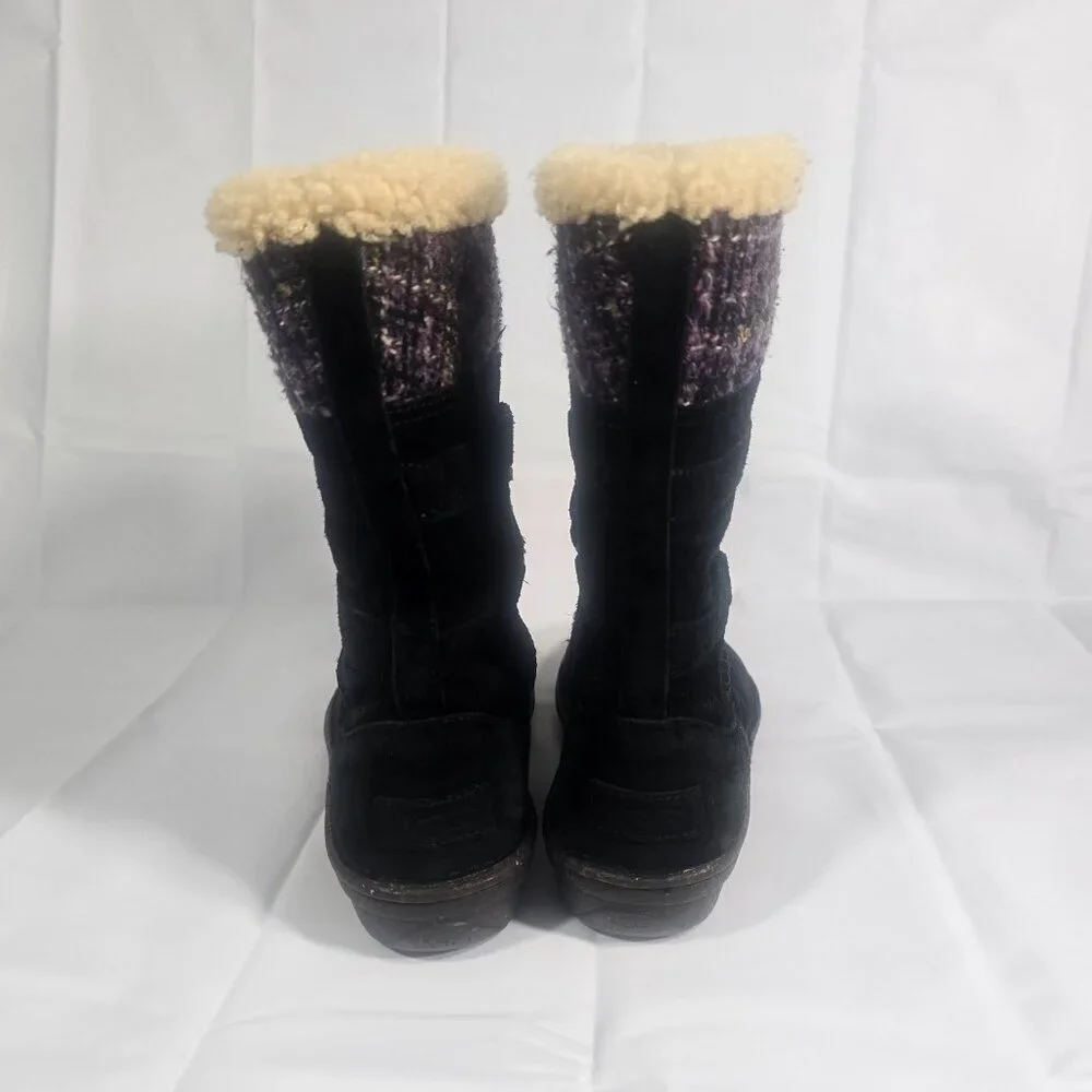 UGG Australia Shearling Winter Boots Women Size 9 Black Suede Lace-Up Mid-Calf